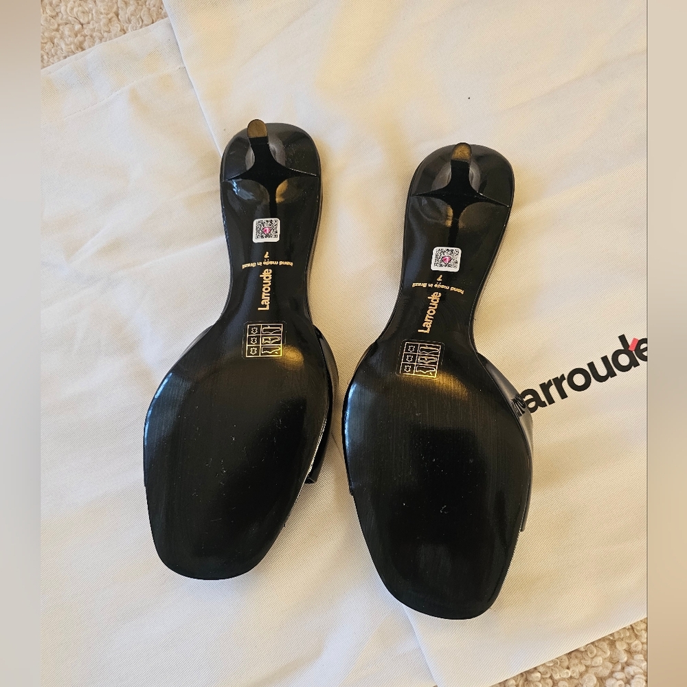 Larroudé Greta Black Patent Leather Kitten Heel Mules | Size 7 | NWT - Picture 10 of 11
